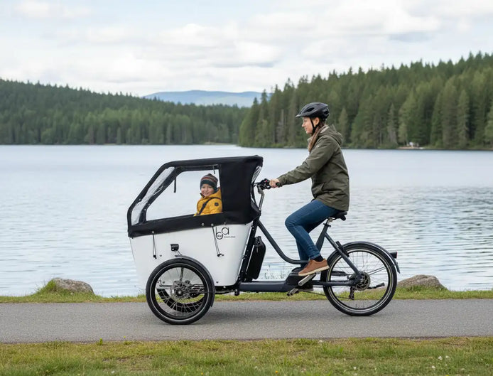 Lastenrad E-Bike 3 Räder weiß - Dreirad Cargo Bike Komplettansicht