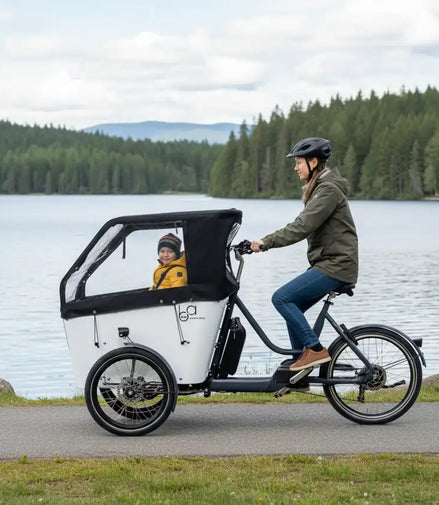 Lastenrad E-Bike 3 Räder weiß - Dreirad Cargo Bike Komplettansicht